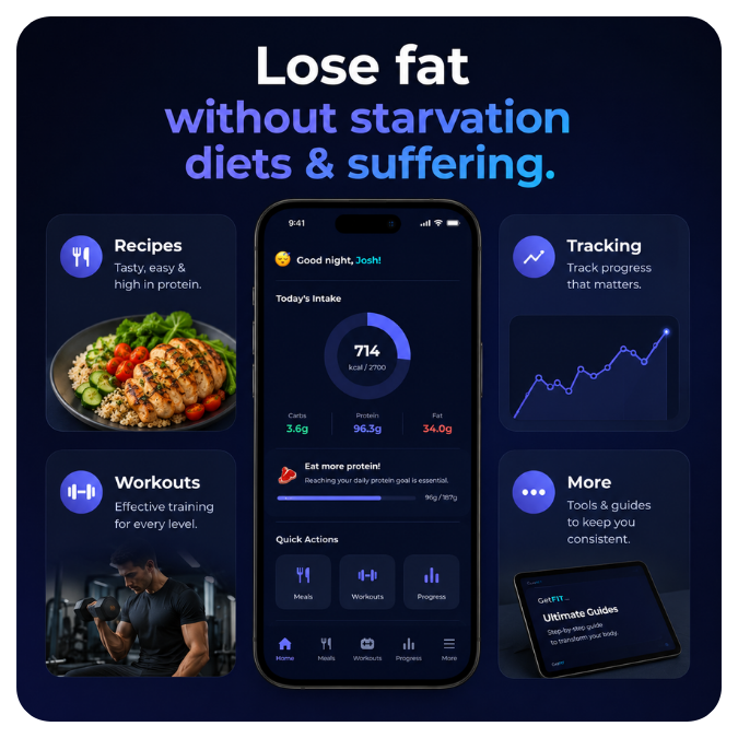 Features of our Fat Loss Plan The features of your fat loss plan, in GetFIT App! Recipes, Workouts, Meal Plans, Tracking & more!